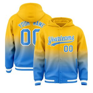 Custom Yellow Blue Varsity Full-Snap Letterman Gradient Hoodie Jacket