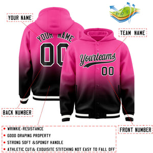 Custom Pink Black Varsity Full-Snap Letterman Gradient Hoodie Jacket