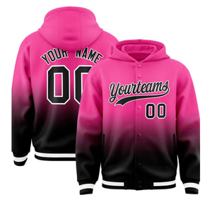 Custom Pink Black Varsity Full-Snap Letterman Gradient Hoodie Jacket