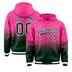 Custom Pink Green Varsity Full-Snap Letterman Gradient Hoodie Jacket