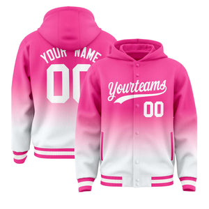 Custom Pink White Varsity Full-Snap Letterman Gradient Hoodie Jacket