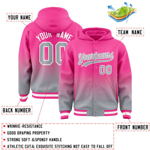 Custom Pink Gray Varsity Full-Snap Letterman Gradient Hoodie Jacket