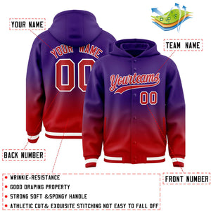 Custom Purple Red Varsity Full-Snap Letterman Gradient Hoodie Jacket