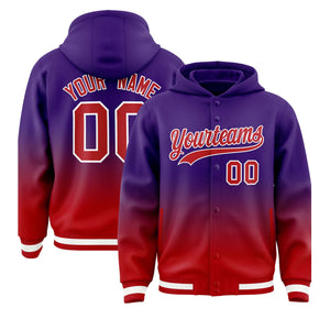 Custom Purple Red Varsity Full-Snap Letterman Gradient Hoodie Jacket