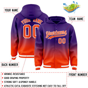 Custom Purple Orange Varsity Full-Snap Letterman Gradient Hoodie Jacket