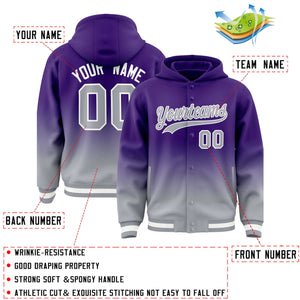 Custom Purple Gray Varsity Full-Snap Letterman Gradient Hoodie Jacket