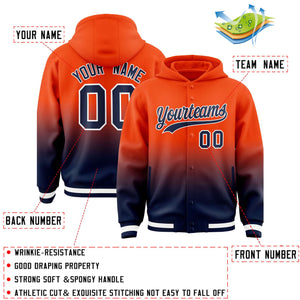 Custom Orange Navy Varsity Full-Snap Letterman Gradient Hoodie Jacket