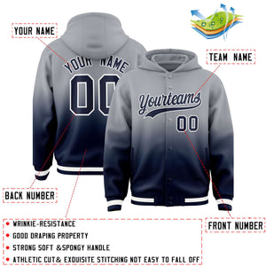 Custom Gray Navy Varsity Full-Snap Letterman Gradient Hoodie Jacket