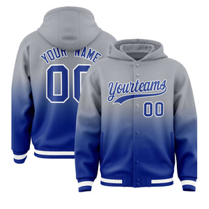 Custom Gray Royal Varsity Full-Snap Letterman Gradient Hoodie Jacket