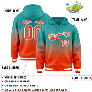 Custom Aqua Orange Varsity Full-Snap Letterman Gradient Hoodie Jacket