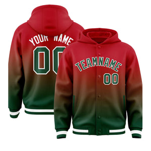 Custom Red Green Varsity Full-Snap Letterman Gradient Hoodie Jacket