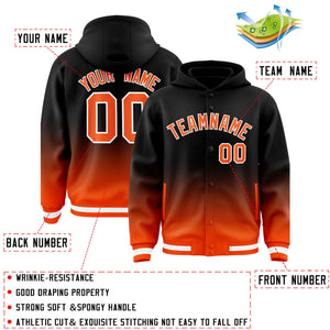 Custom Black Orange Varsity Full-Snap Letterman Gradient Hoodie Jacket