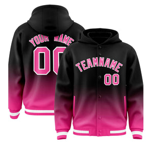 Custom Black Pink Varsity Full-Snap Letterman Gradient Hoodie Jacket