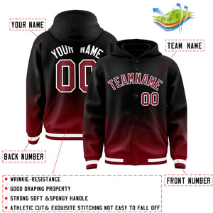 Custom Black Crimson Varsity Full-Snap Letterman Gradient Hoodie Jacket