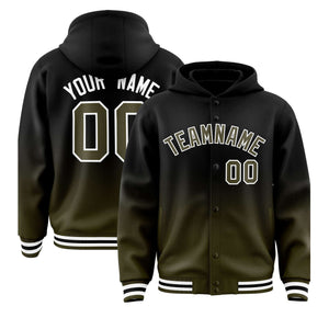 Custom Black Olive Varsity Full-Snap Letterman Gradient Hoodie Jacket