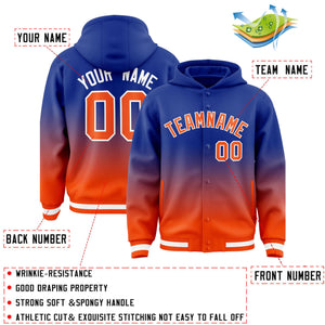 Custom Royal Orange Varsity Full-Snap Letterman Gradient Hoodie Jacket