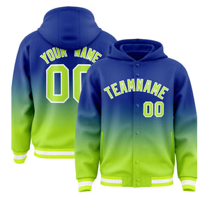 Custom Royal Neon Green Varsity Full-Snap Letterman Gradient Hoodie Jacket