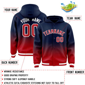 Custom Navy Red Varsity Full-Snap Letterman Gradient Hoodie Jacket