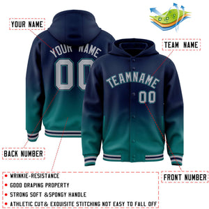 Custom Navy Aqua Varsity Full-Snap Letterman Gradient Hoodie Jacket