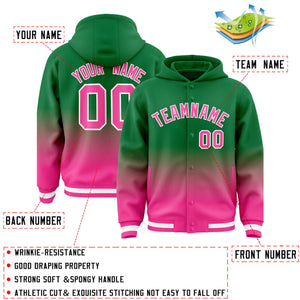 Custom Green Pink Varsity Full-Snap Letterman Gradient Hoodie Jacket