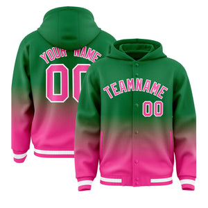 Custom Green Pink Varsity Full-Snap Letterman Gradient Hoodie Jacket