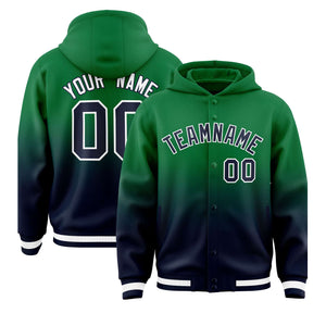 Custom Green Navy Varsity Full-Snap Letterman Gradient Hoodie Jacket