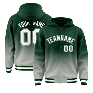 Custom Green Gray Varsity Full-Snap Letterman Gradient Hoodie Jacket