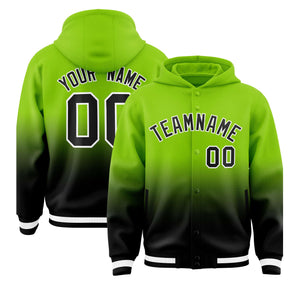 Custom Neon Green Black Varsity Full-Snap Letterman Gradient Hoodie Jacket