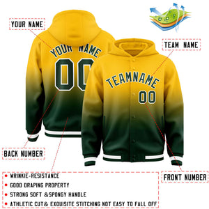 Custom Yellow Green Varsity Full-Snap Letterman Gradient Hoodie Jacket