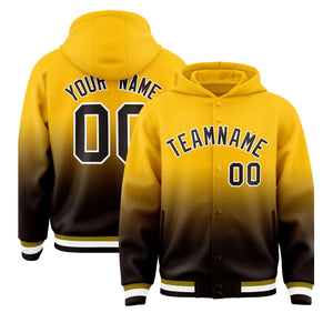 Custom Yellow Brown Varsity Full-Snap Letterman Gradient Hoodie Jacket