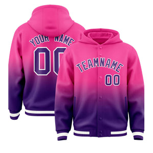 Custom Pink Purple Varsity Full-Snap Letterman Gradient Hoodie Jacket