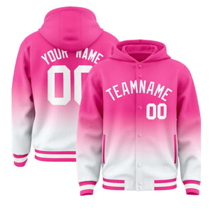 Custom Pink White Varsity Full-Snap Letterman Gradient Hoodie Jacket