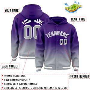 Custom Purple Gray Varsity Full-Snap Letterman Gradient Hoodie Jacket