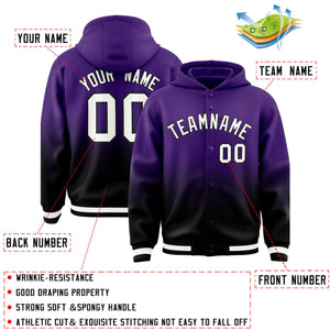 Custom Purple Black Varsity Full-Snap Letterman Gradient Hoodie Jacket