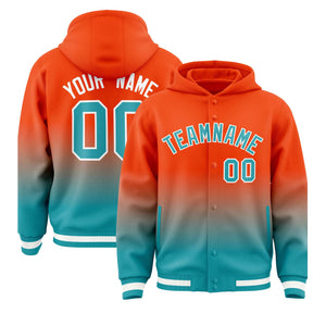 Custom Orange Aqua Varsity Full-Snap Letterman Gradient Hoodie Jacket