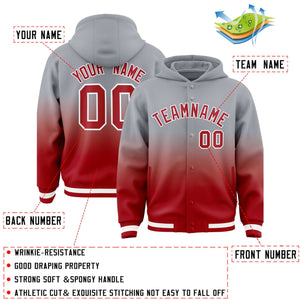 Custom Gray Red Varsity Full-Snap Letterman Gradient Hoodie Jacket