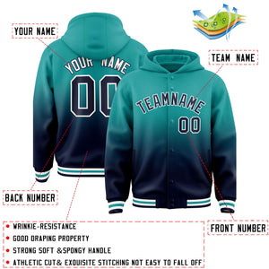 Custom Aqua Navy Varsity Full-Snap Letterman Gradient Hoodie Jacket