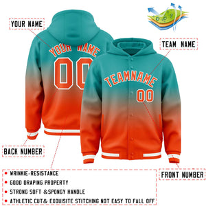 Custom Aqua Orange Varsity Full-Snap Letterman Gradient Hoodie Jacket