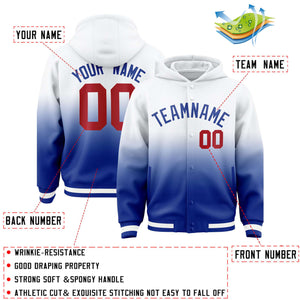 Custom White Royal Varsity Full-Snap Letterman Gradient Hoodie Jacket