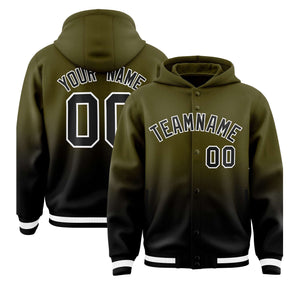 Custom Olive Black Varsity Full-Snap Letterman Gradient Hoodie Jacket