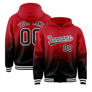 Custom Red Black Varsity Full-Snap Letterman Gradient Hoodie Jacket