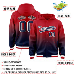 Custom Red Navy Varsity Full-Snap Letterman Gradient Hoodie Jacket