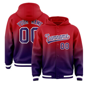 Custom Red Purple Varsity Full-Snap Letterman Gradient Hoodie Jacket