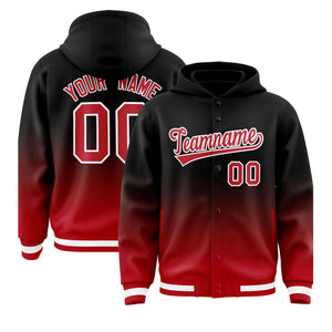 Custom Black Red Varsity Full-Snap Letterman Gradient Hoodie Jacket