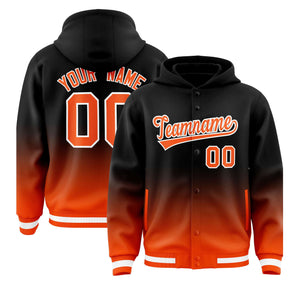 Custom Black Orange Varsity Full-Snap Letterman Gradient Hoodie Jacket