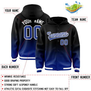 Custom Black Royal Varsity Full-Snap Letterman Gradient Hoodie Jacket