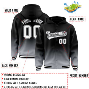 Custom Black Gray Varsity Full-Snap Letterman Gradient Hoodie Jacket