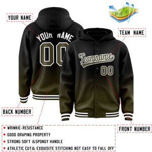 Custom Black Olive Varsity Full-Snap Letterman Gradient Hoodie Jacket