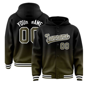 Custom Black Olive Varsity Full-Snap Letterman Gradient Hoodie Jacket