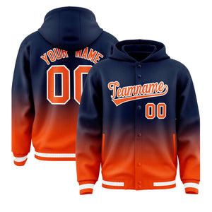 Custom Navy Orange Varsity Full-Snap Letterman Gradient Hoodie Jacket